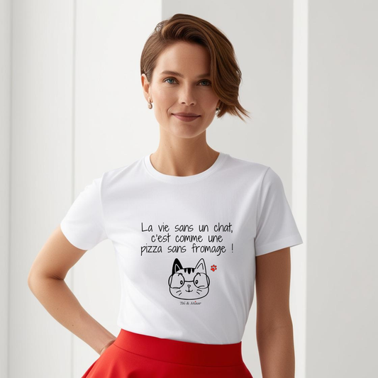 Tee-shirt Femme "La vie sans un chat, c'est comme une pizza sans fromage" Toi & Miaw