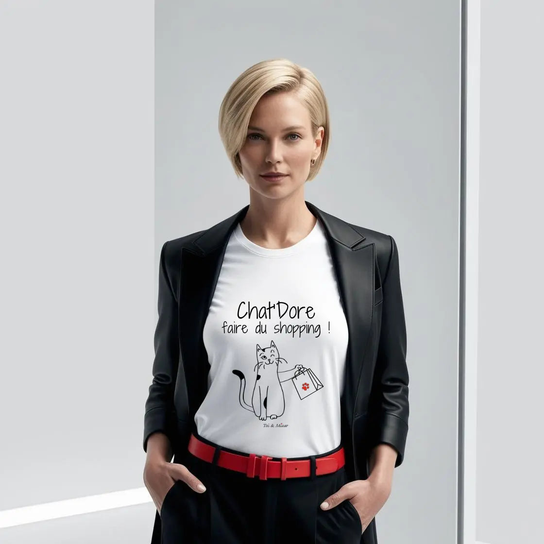 Tee-shirt Femme "Chat'dore faire du shopping" Toi & Miaw
