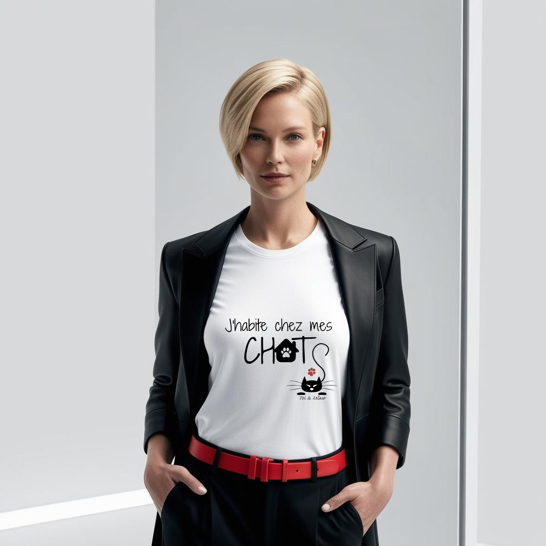 Tee-shirt Femme "J'habite chez mes chats" Toi & Miaw