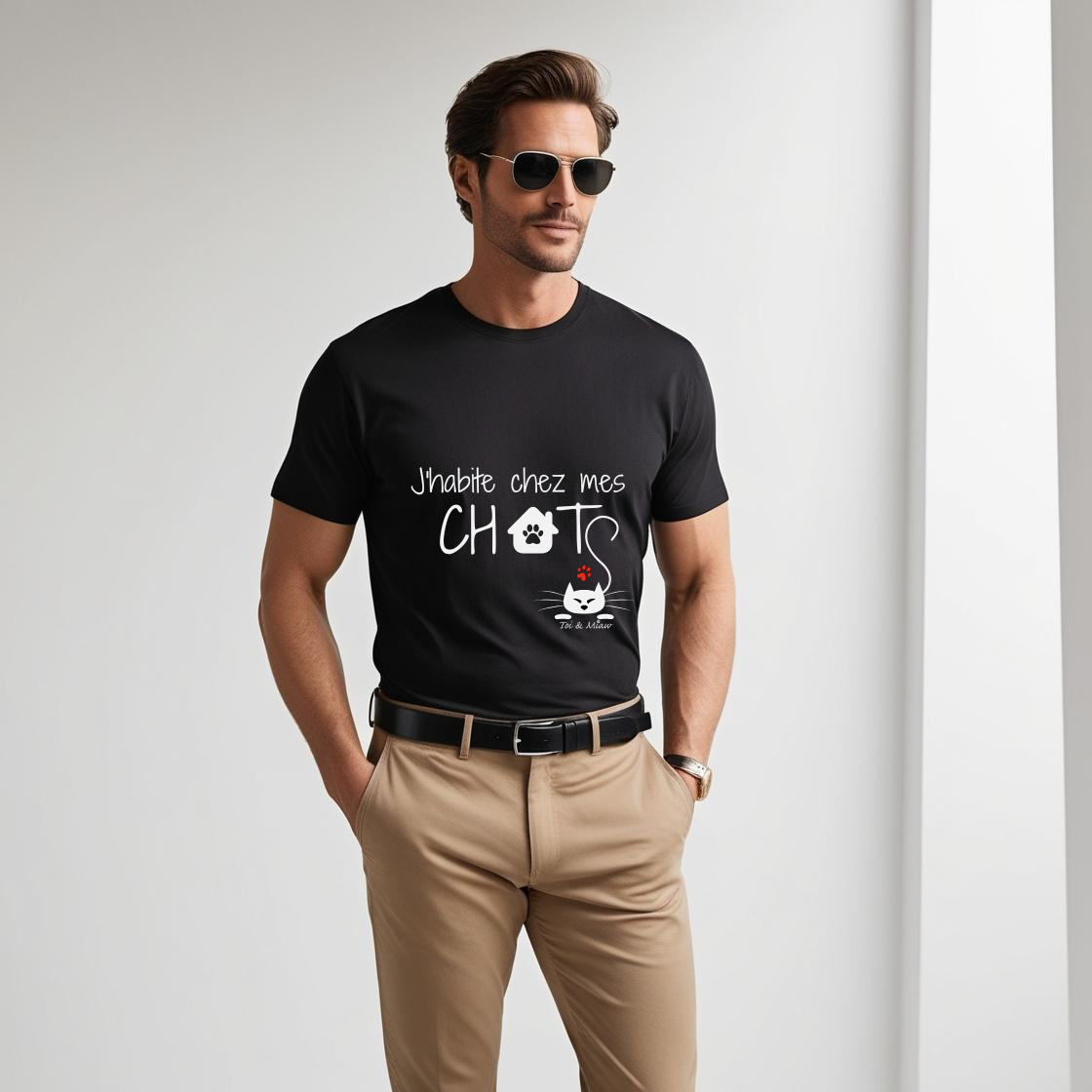 T-shirt Homme "J'habite chez mes chats" Toi & Miaw