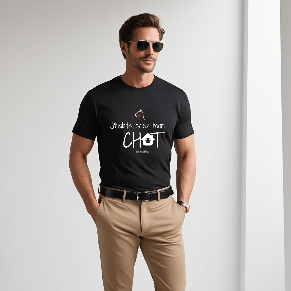 T-shirt Homme "J'habite chez mon chat" Toi & Miaw