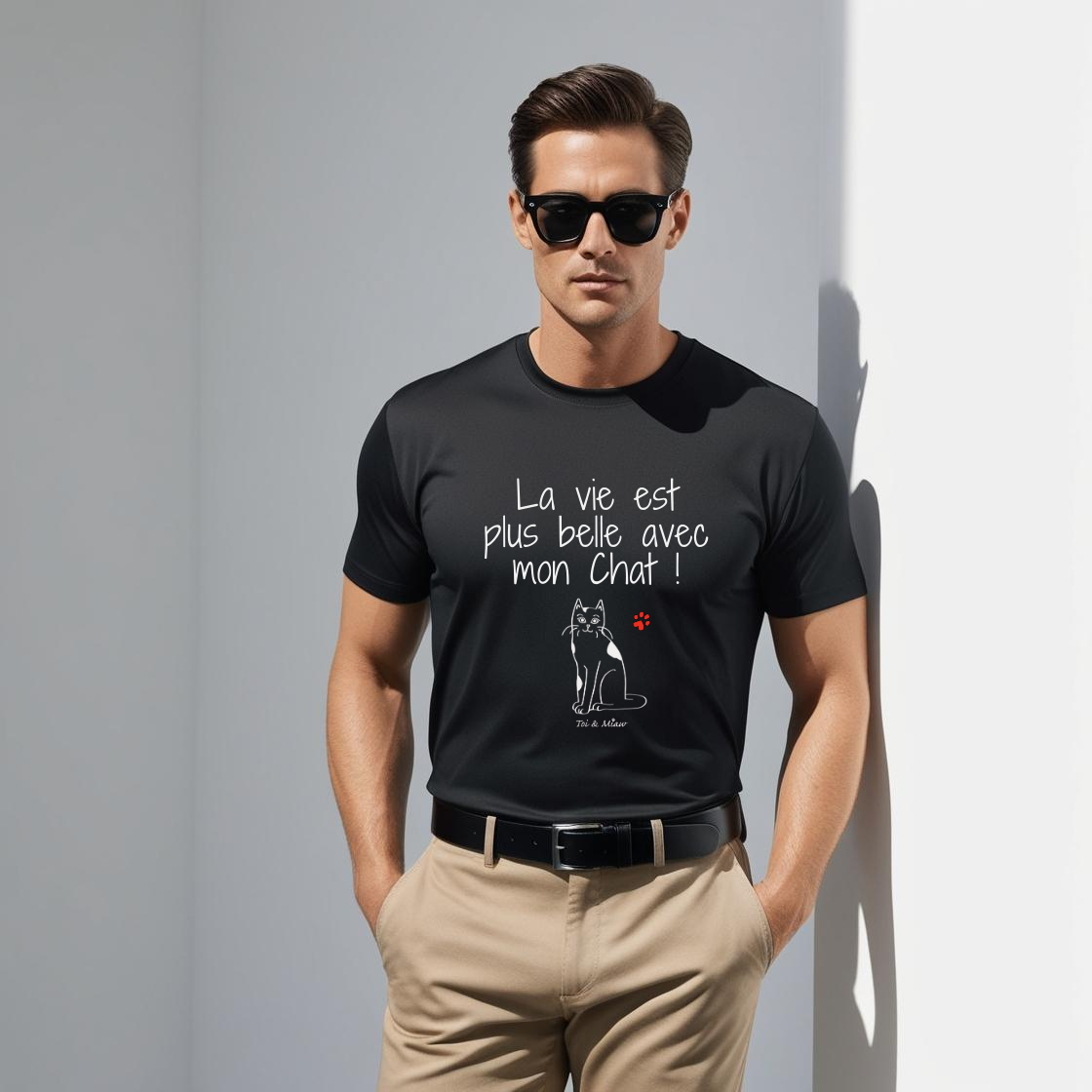 T-shirt Homme "La vie est plus belle avec mon chat" Toi & Miaw